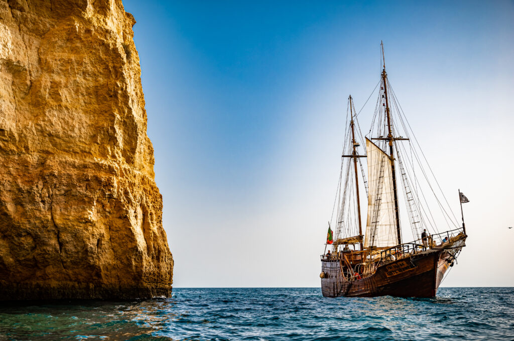Pirate ship close to the caves near Benagil